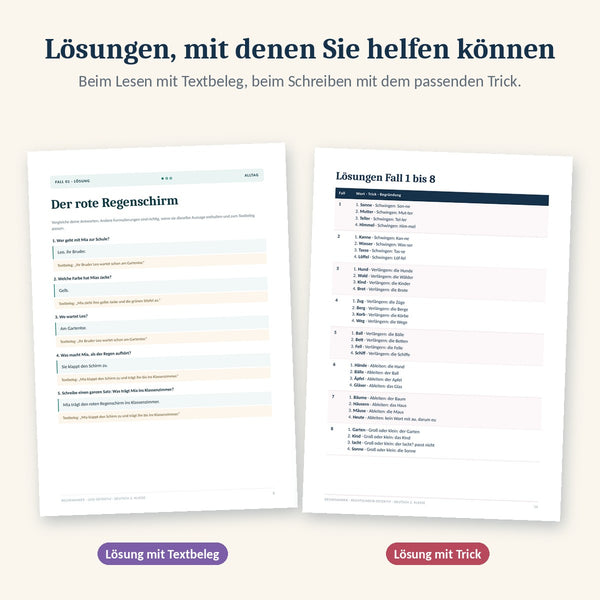Lösung mit Textbeleg und Lösung mit Rechtschreib-Trick