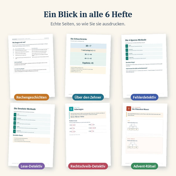 Je eine Seite aus den sechs Heften