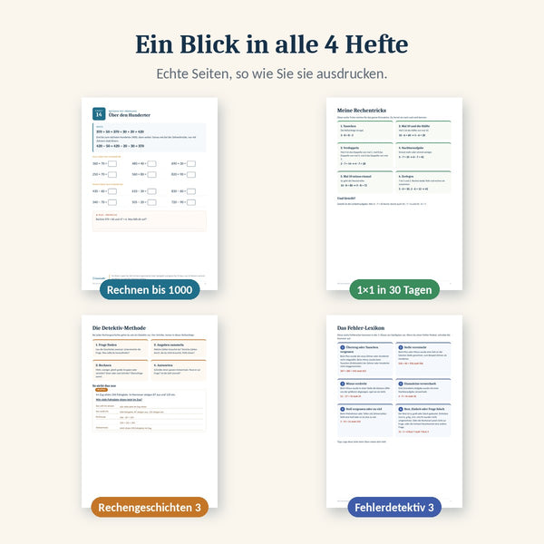 Je eine Seite aus den vier Heften