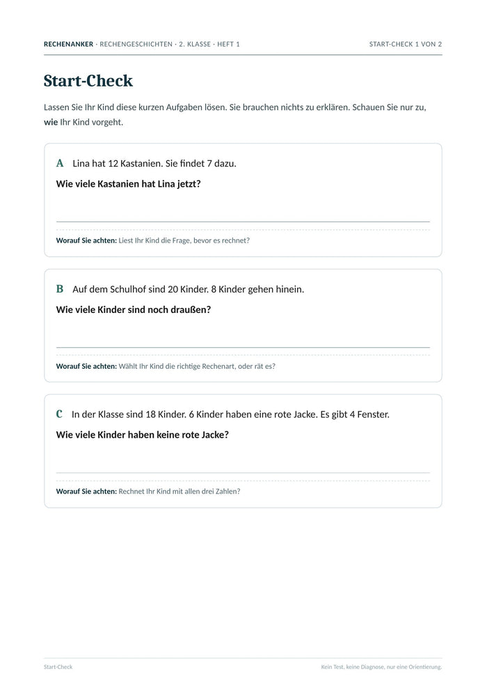 Rechengeschichten: Start-Check