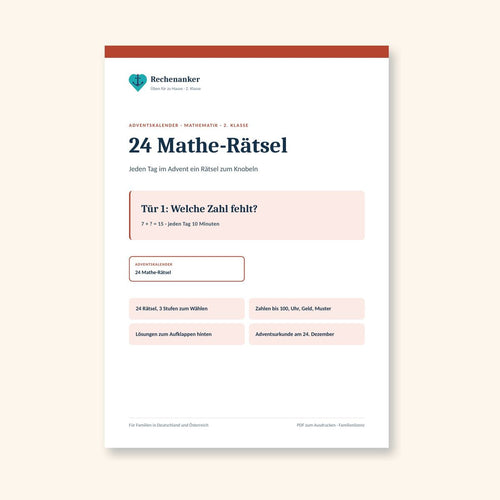24 Mathe-Rätsel: Adventskalender 2. Klasse